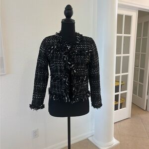 Chic Black and White Tweed Jacket Fits Small To Medium Size